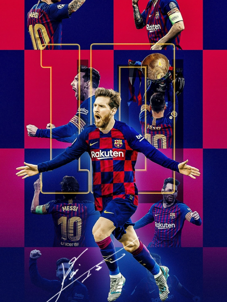 Lionel Messi, FC Barcelona, Collage, Autogramm, Blau, Rot, HD, iPad-Hintergrundbild