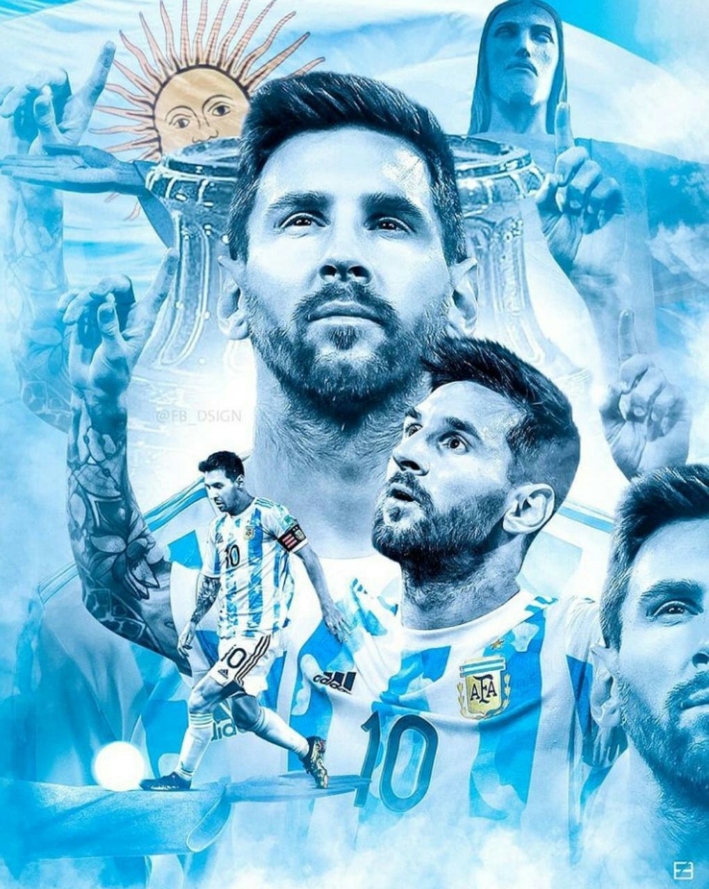 Lionel Messi, Argentinische Nationalmannschaft, Collage, Argentinien, Hellblau, HD-Tablet-Hintergrundbild