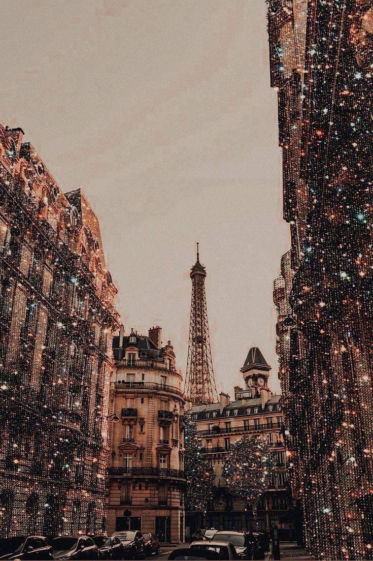 Eiffelturm, Paris, Straße, Glitzer, Beige Ästhetik, Hochformat, Hintergrundbild fürs Smartphone
