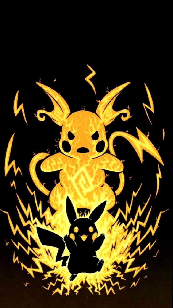 Raichu, Pikachu, Pokémon, Schatten, Blitze, Schwarzer Hintergrund, Sperrbildschirm fürs iPhone