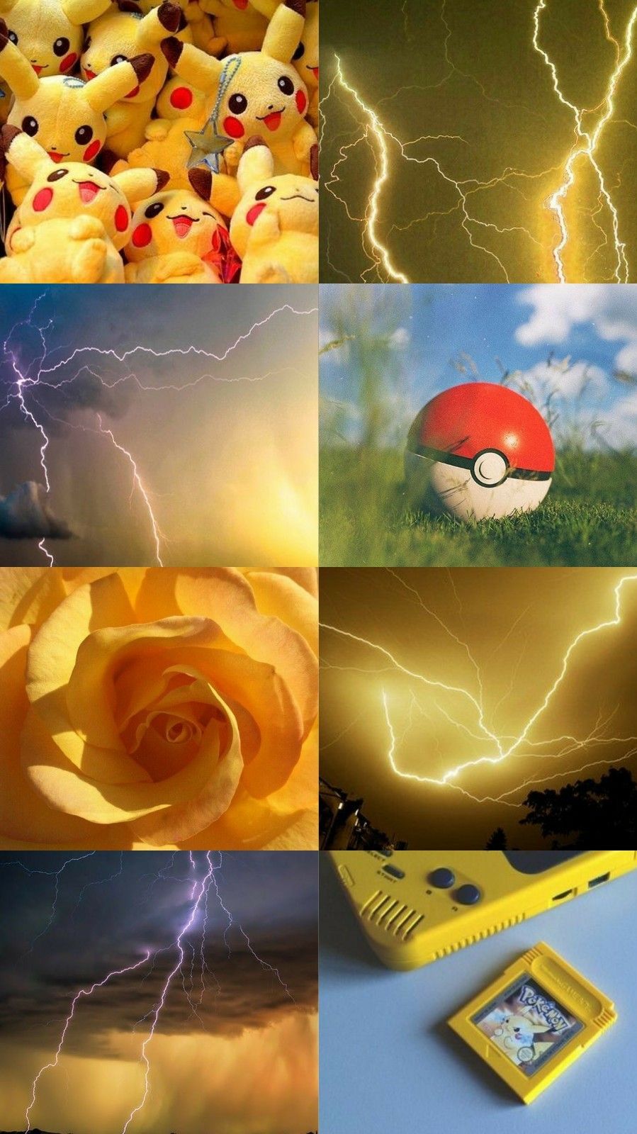 Pikachu, Pokémon, Pokéball, Collage, Blitze, Ästhetik, HD, Hintergrundbild fürs Handy
