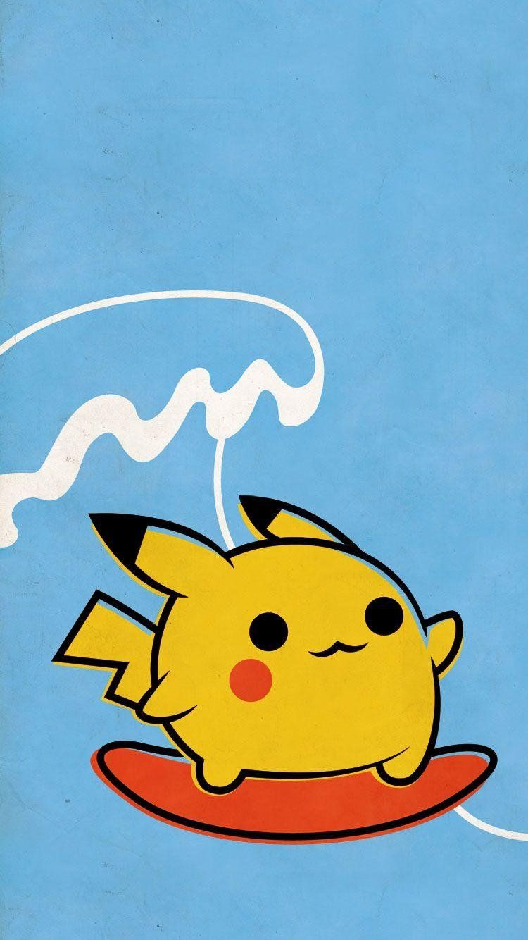 Pikachu, Pokémon, Surfen, Welle, Hellblauer Hintergrund, Sperrbildschirm fürs iPhone