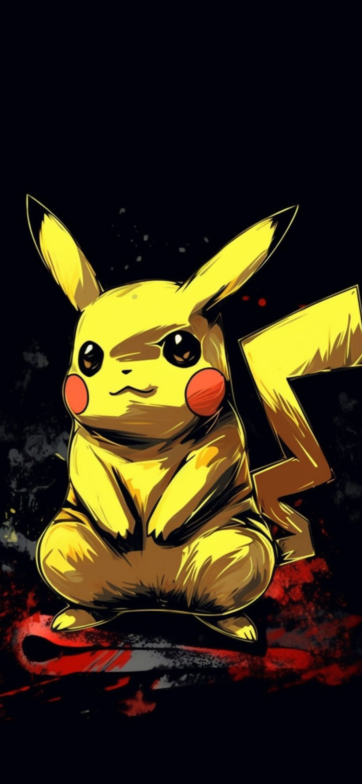 Pikachu, Pokémon, Ernster Blick, Schwarzer Hintergrund, Fan-Art, Sperrbildschirm fürs iPhone