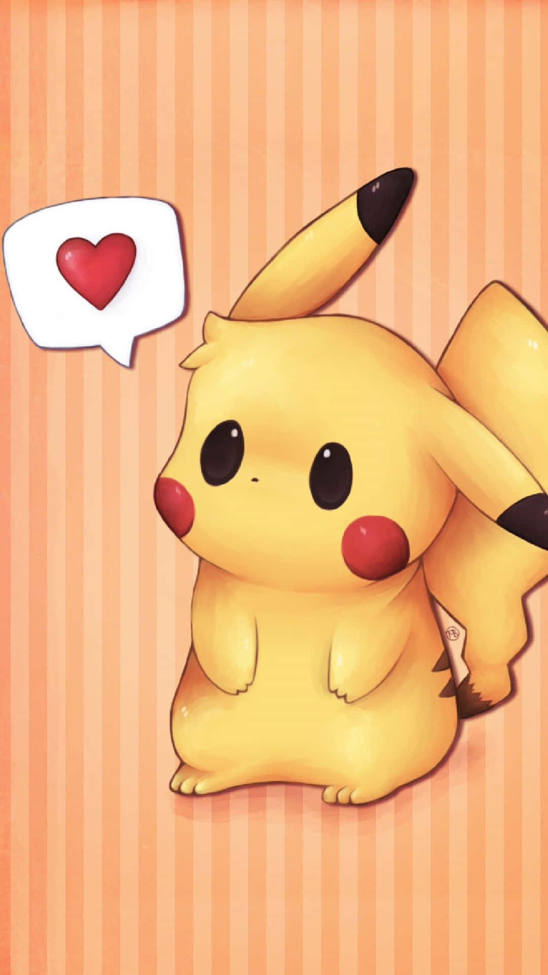 Pikachu, Pokémon, Herz, Sprechblase, Orange Streifen, Niedlich, 1080x1920, Handy-Hintergrund