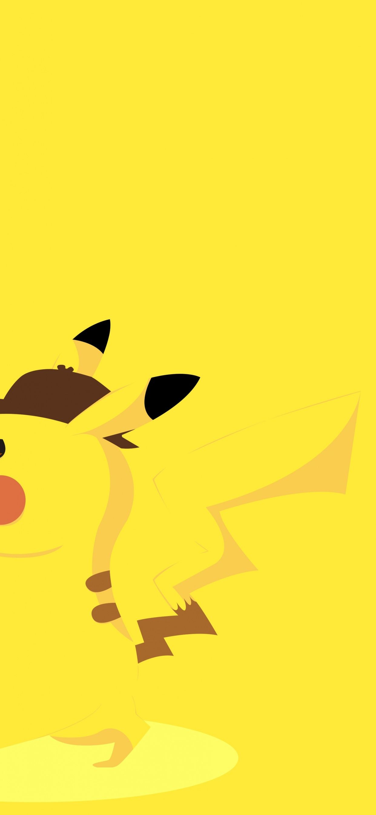 Pikachu, Pokémon, Nahaufnahme, Gelber Hintergrund, Minimalismus, Sperrbildschirm fürs iPhone