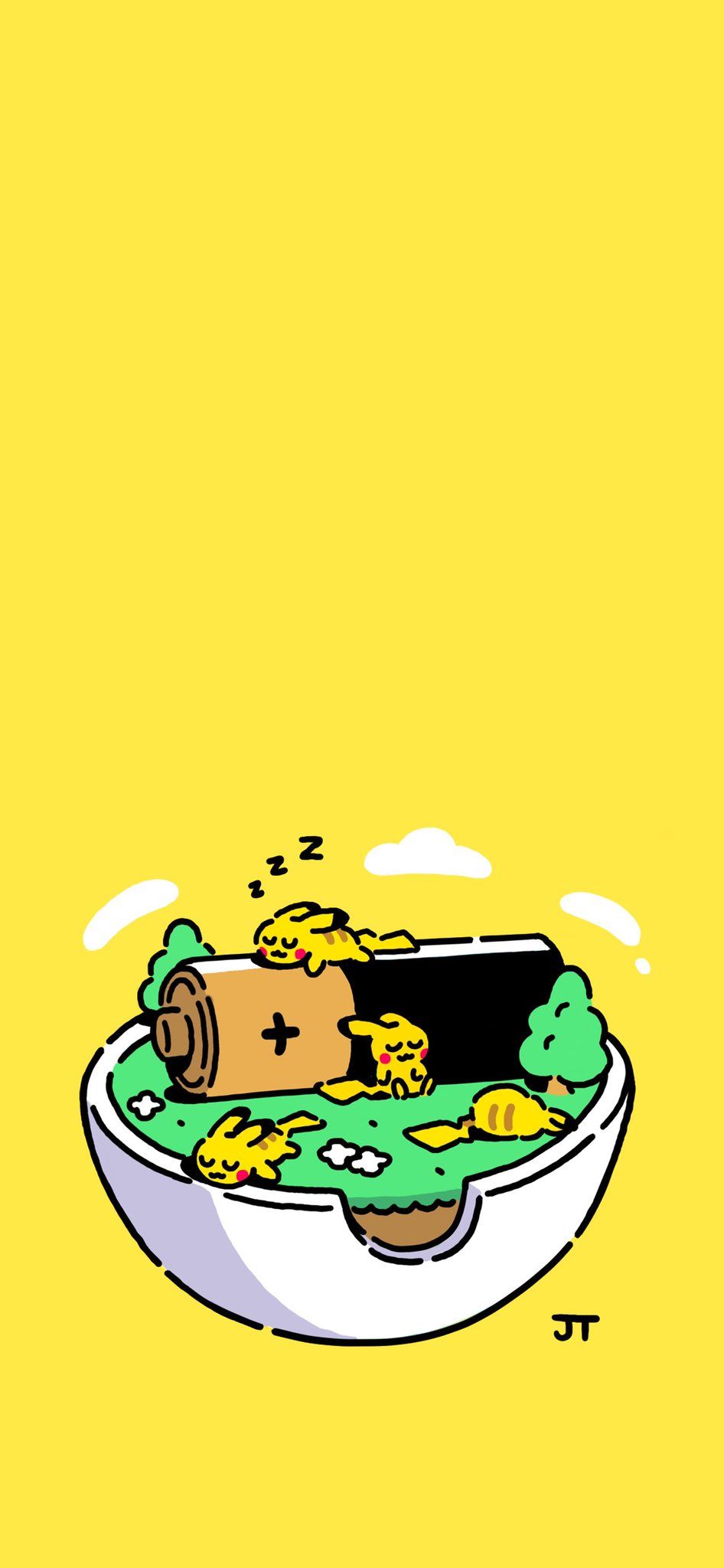 Pikachu, Pokémon, Suppenschüssel, Gelber Hintergrund, Kawaii, Sperrbildschirm fürs iPhone