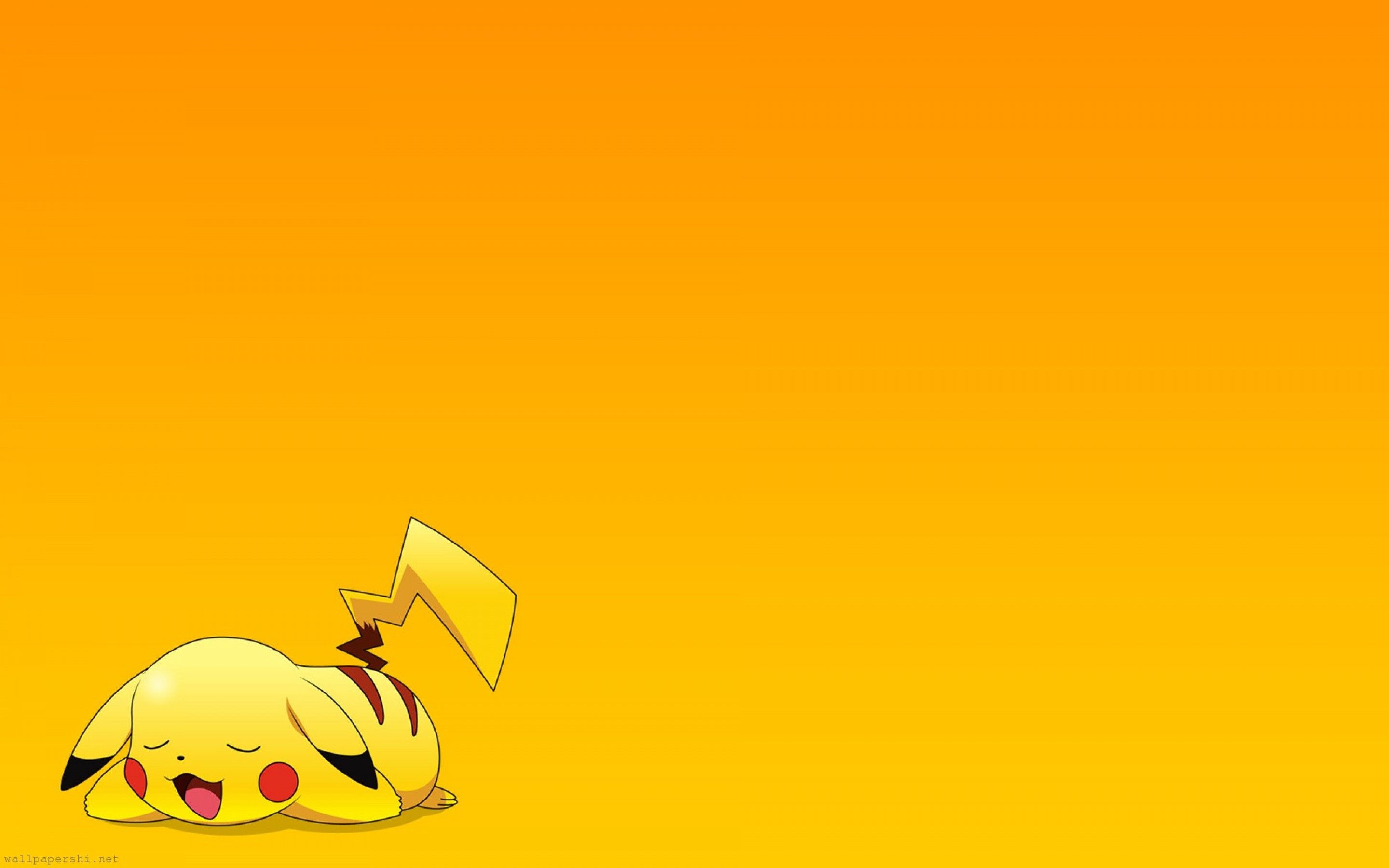 Pikachu, Pokémon, Schlafend, Orangefarbener Farbverlauf, Minimalismus, 2K-Hintergrundbild für PC