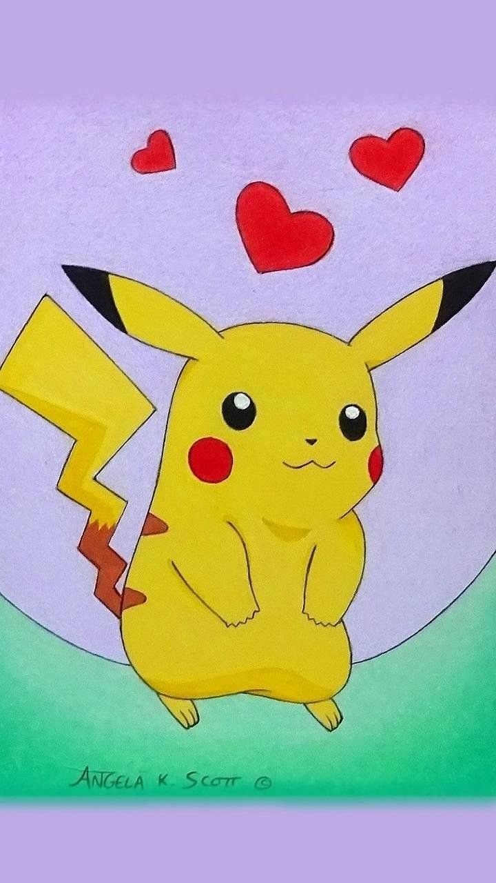 Pikachu, Pokémon, Herzen, Lila Hintergrund, Verliebt, HD, Sperrbildschirm fürs iPhone