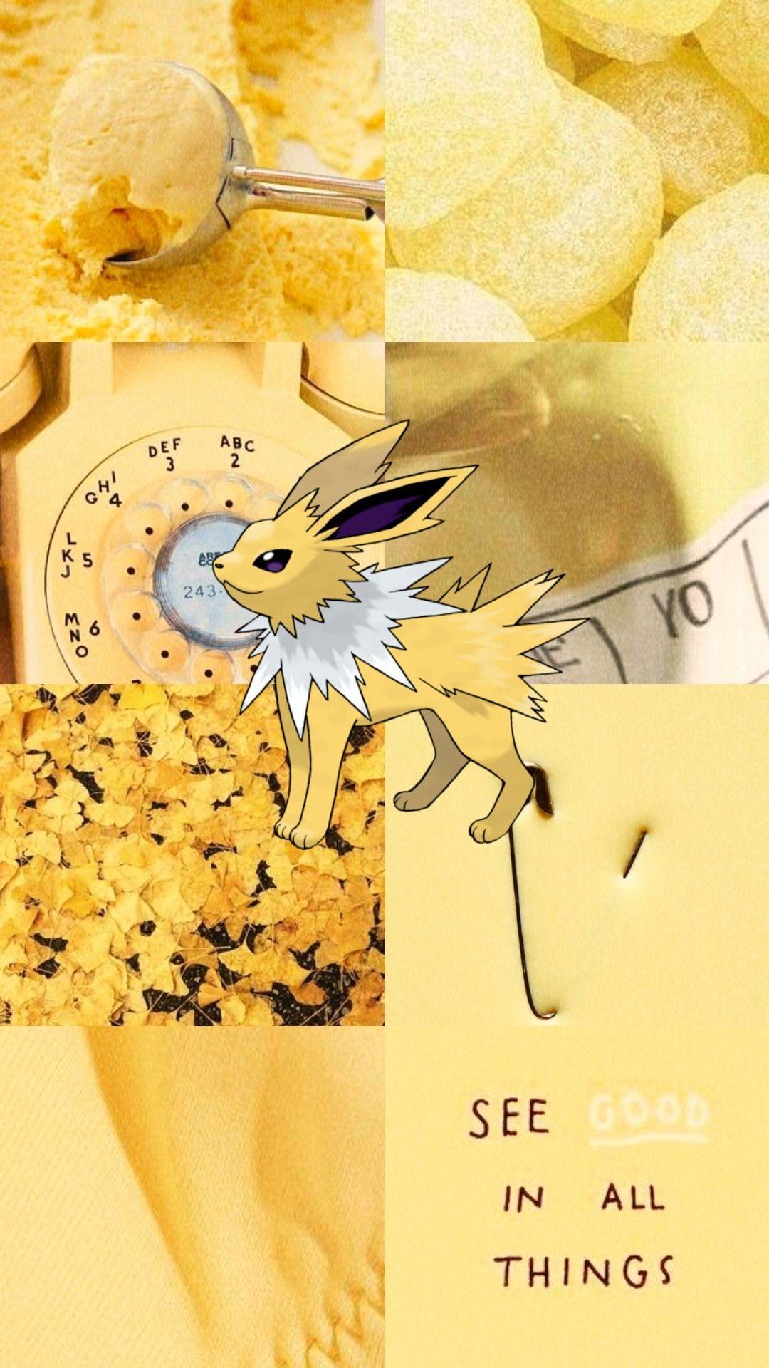 Blitza, Pokémon, Collage, Ästhetik, Gelb, Full HD, Handy-Hintergrund im Hochformat