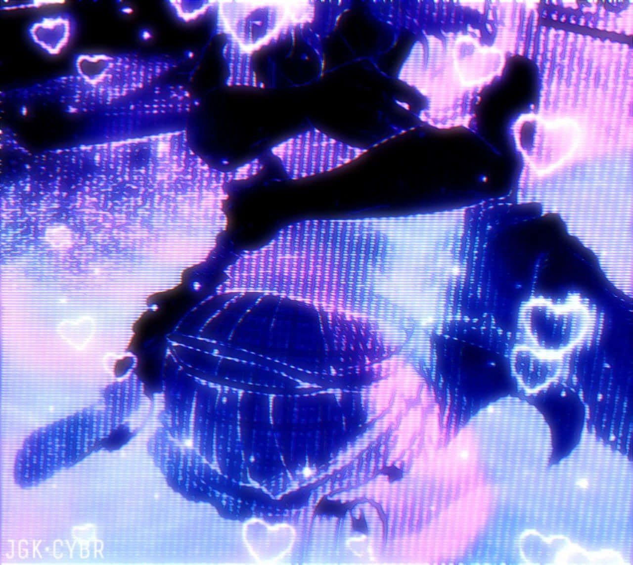 Cybercore, Glitzerherzen, Lila, Anime-Ästhetik, Collage, Hintergrundbild fürs Tablet