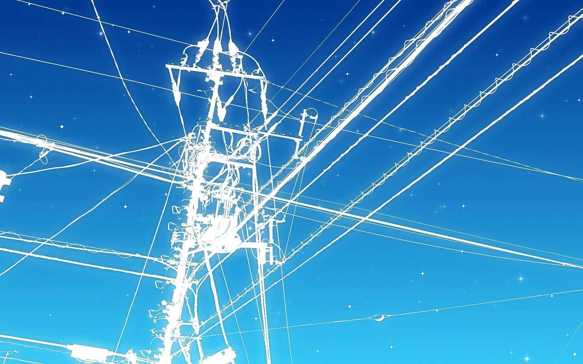 Strommast, Hochspannungsleitung, Stromleitungen, Blauer Himmel, Strichgrafik, Full-HD-Hintergrundbild