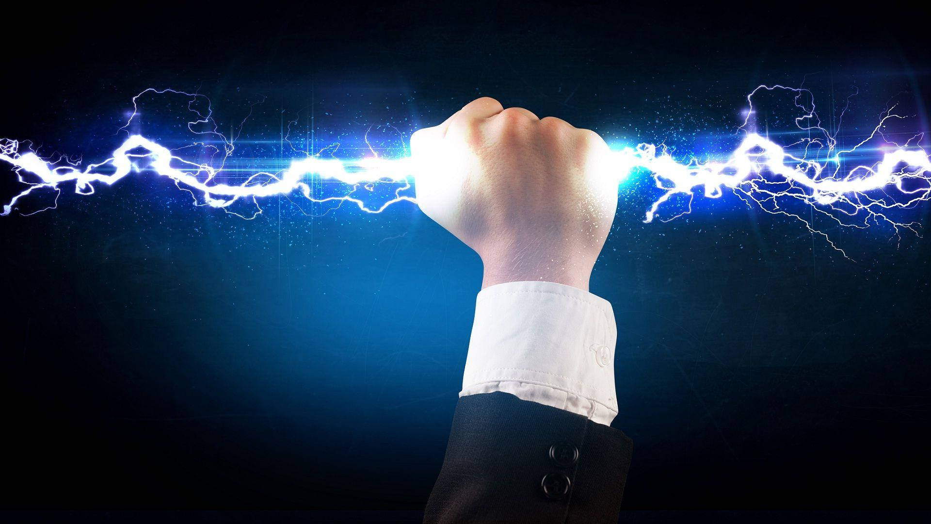 Faust, Elektrische Entladung, Blitze, Anzug, Blaues Leuchten, Energie, 1920x1080, Desktop-Hintergrund
