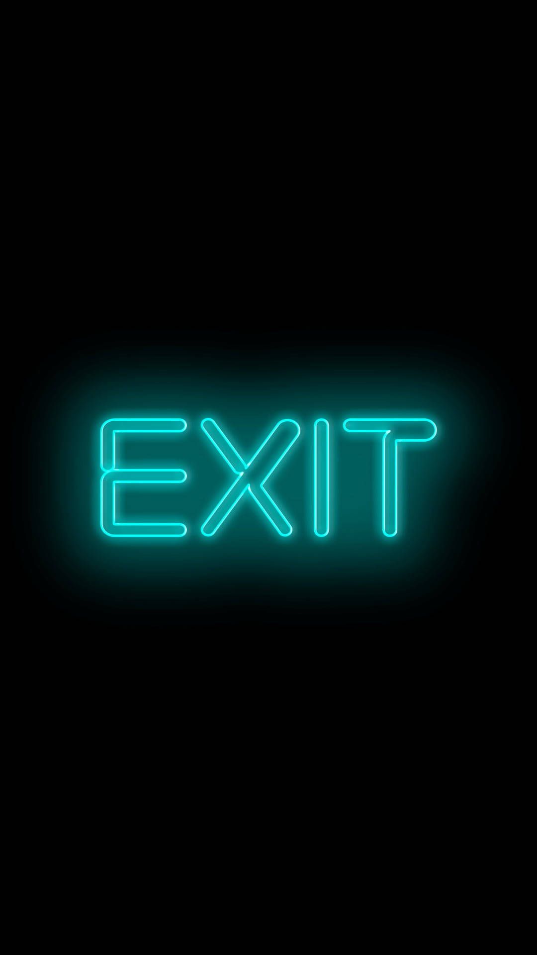 Exit-Schild, Neonschrift, Türkis, Schwarzer Hintergrund, Sperrbildschirm fürs iPhone