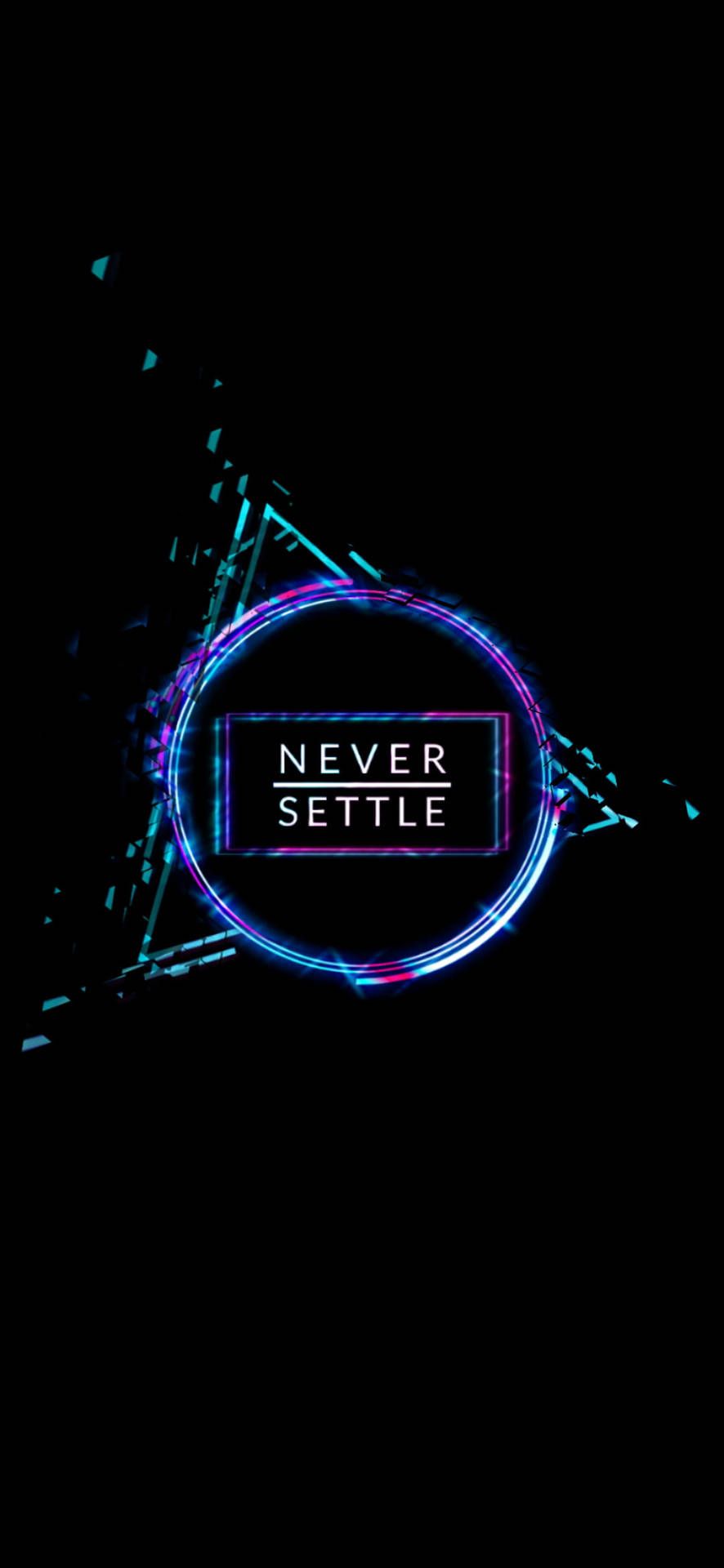 OnePlus, Never Settle, Logo, Neonkreis, Schwarzer Hintergrund, Sperrbildschirm fürs iPhone