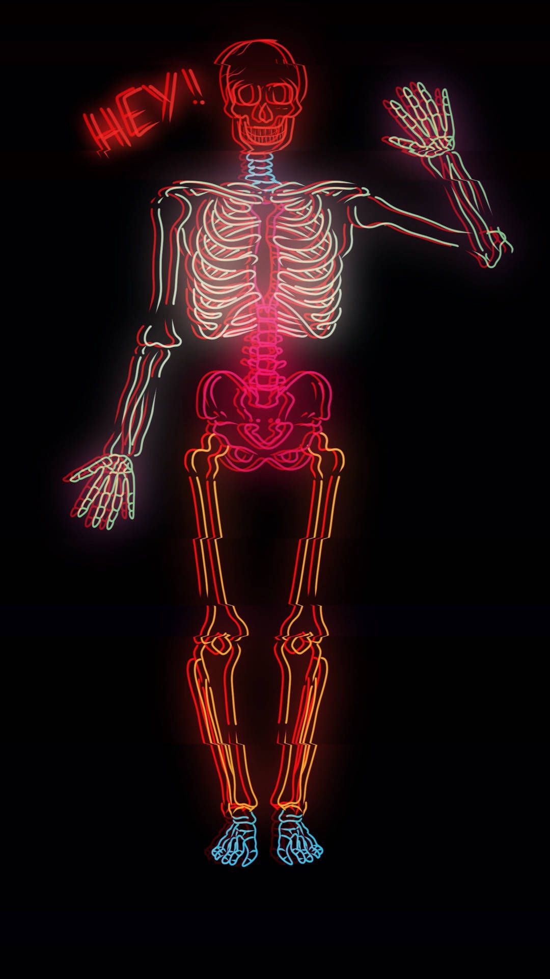 Skelett, Neonlicht, Röntgenbild, Rot, Schwarzer Hintergrund, Sperrbildschirm fürs iPhone