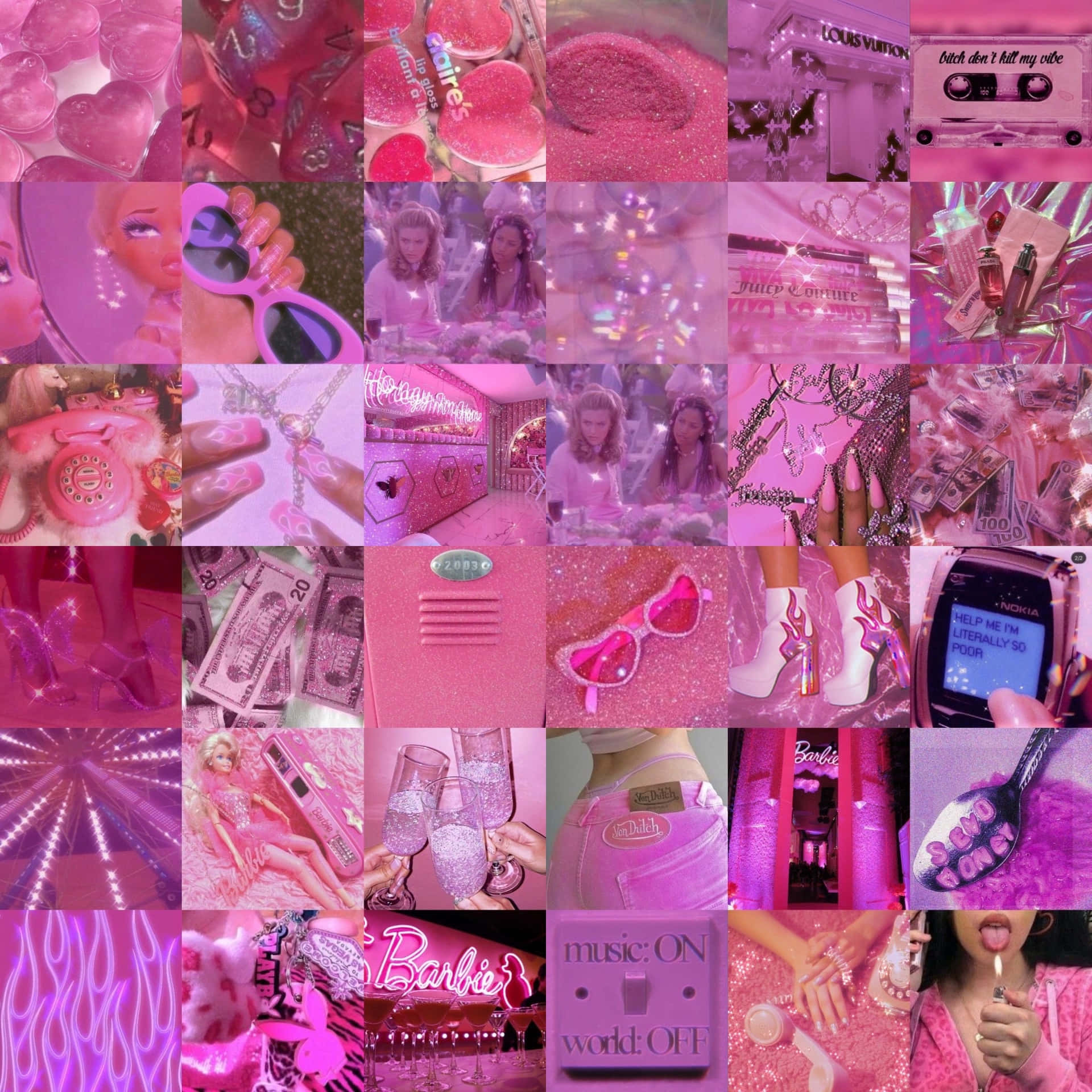 Pink Aesthetic, Collage, Y2K, Barbie-Rosa, Hintergrundbild für iPad und Tablet