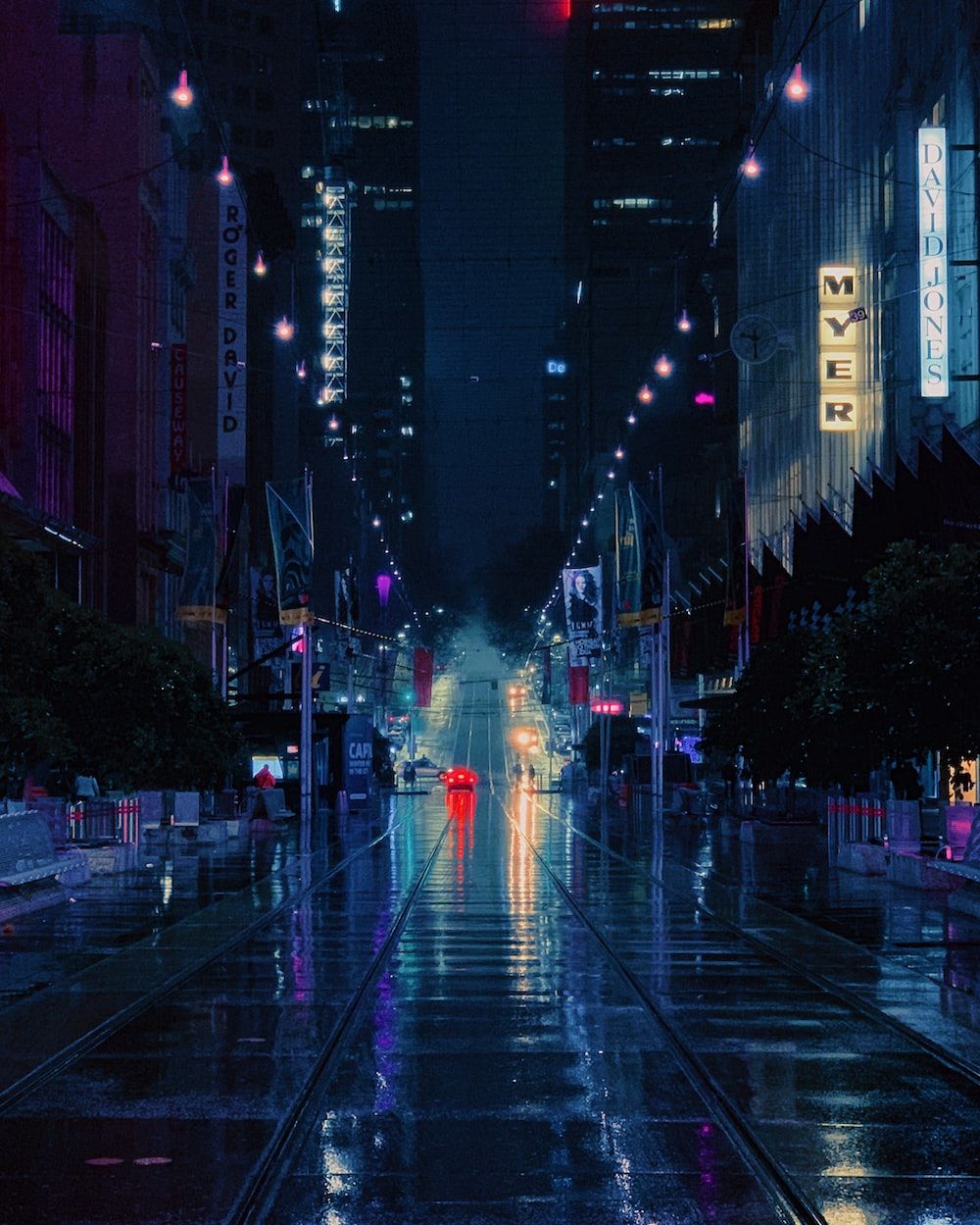 Regennasse Straße, Stadt bei Nacht, Spiegelung, Blau, HD, Hintergrundbild fürs Tablet