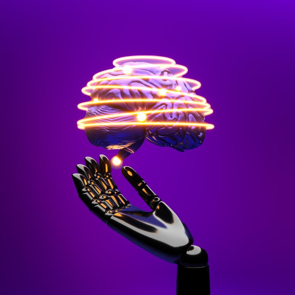 Roboterhand, Lichtkugel, Lichtmalerei, Lila Hintergrund, Langzeitbelichtung, Wallpaper