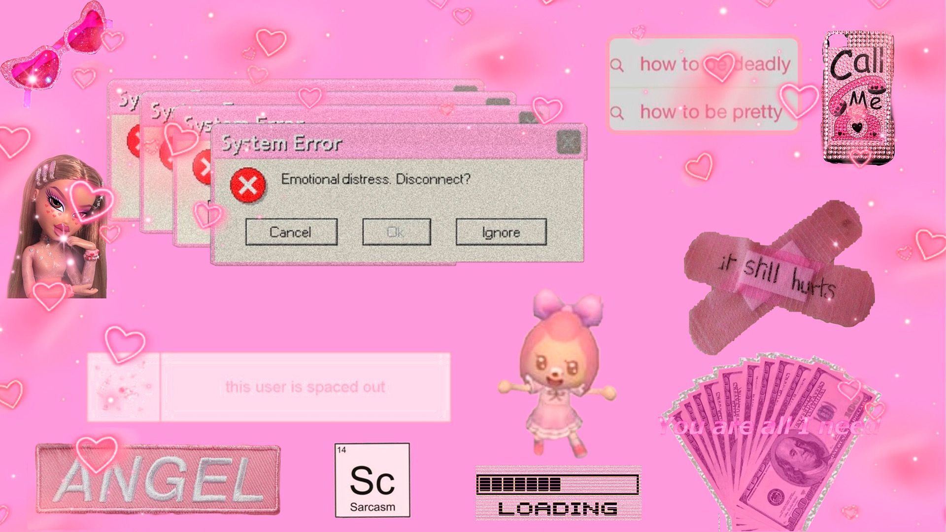 Webcore, Fehlermeldung, Pink, Collage, Y2K, Full HD 1080p, Desktop-Hintergrundbild
