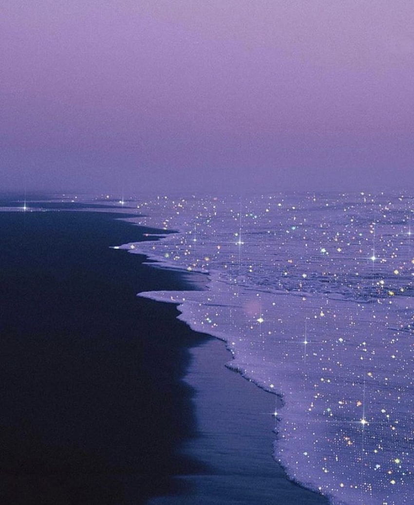 Strand, Lila Dämmerung, Funkelnde Wellen, Meer, HD, iPad-Hintergrundbild