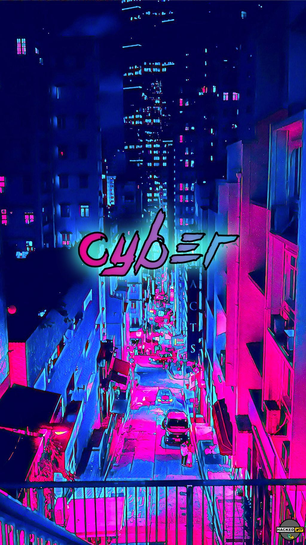 Cyber, Neonschrift, Stadt, Pink und Blau, Nacht, Hintergrundbild für iPhone und Android