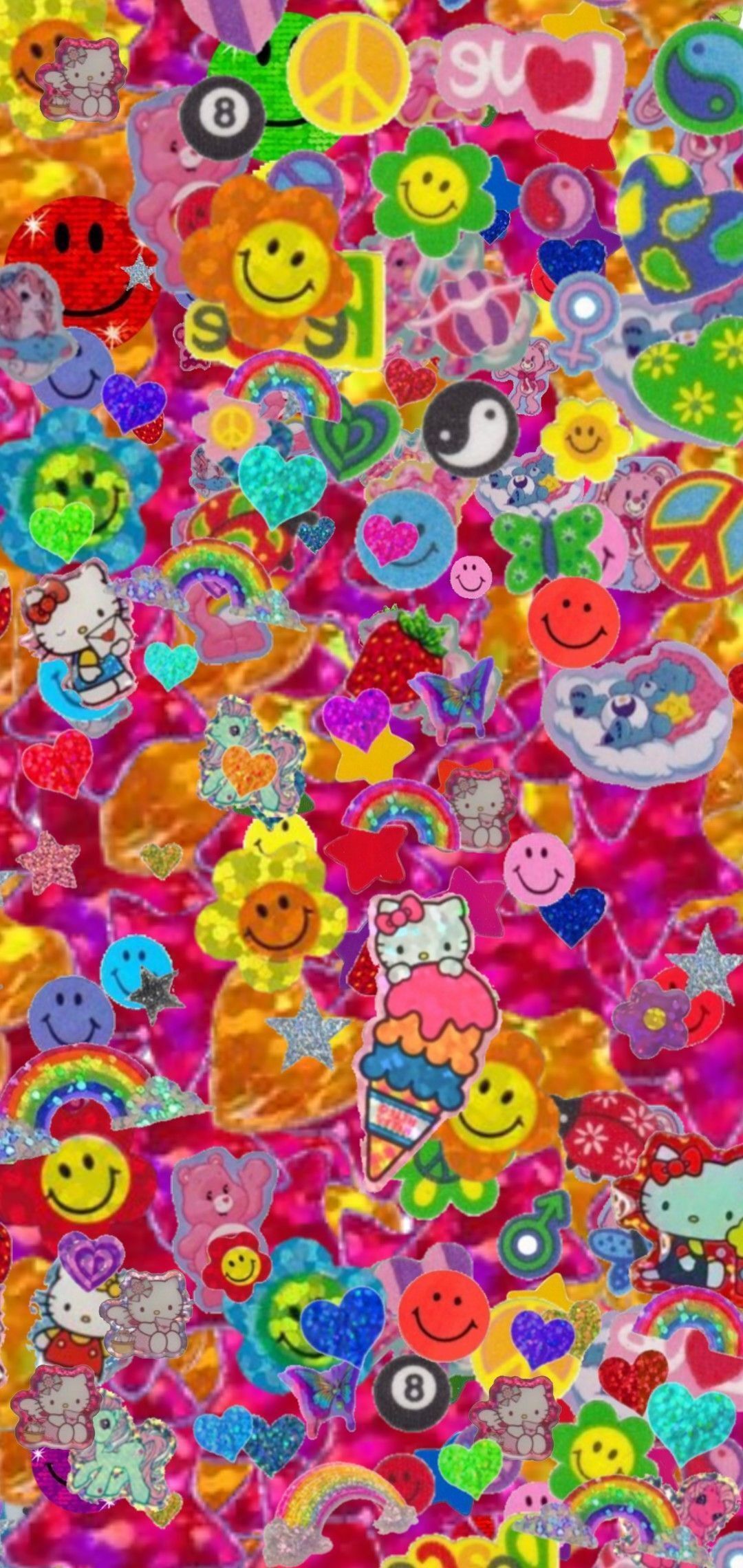 Smiley-Muster, Bunte Aufkleber, Psychedelisch, Pop Art, Full HD, Sperrbildschirm fürs iPhone