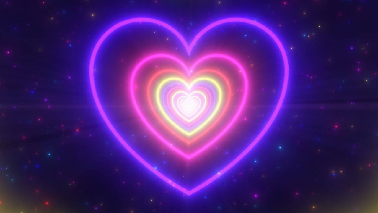 Neonherzen, Pink und Lila, Leuchtend, Sterne, 16:9, HD-Hintergrundbild für den Desktop