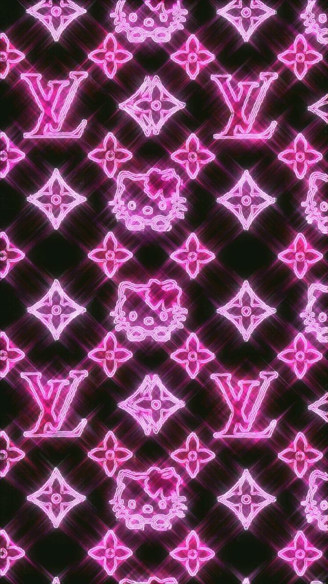 Louis Vuitton, Monogramm, Hello Kitty, Pink Neon, Muster, Hintergrundbild fürs Handy