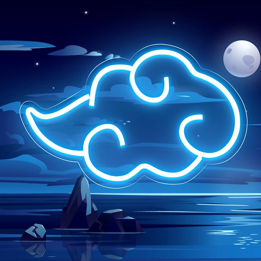 Akatsuki-Wolke, Naruto, Neonwolke, Mond, Nacht, Blau, Hintergrundbild für iPad und Tablet