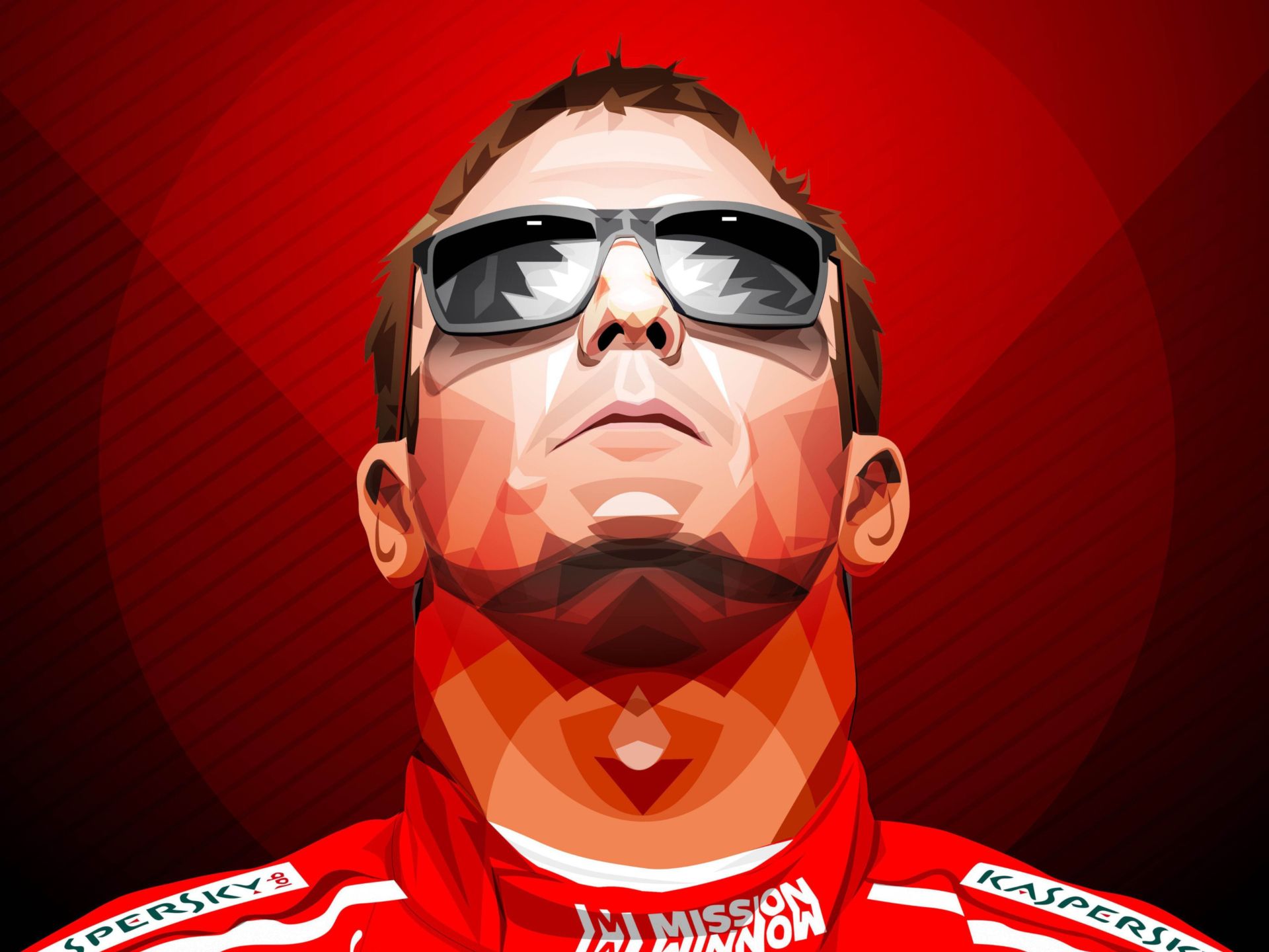 Kimi Räikkönen, Scuderia Ferrari, Polygon-Kunst, Sonnenbrille, Rot, Hintergrundbild fürs iPad