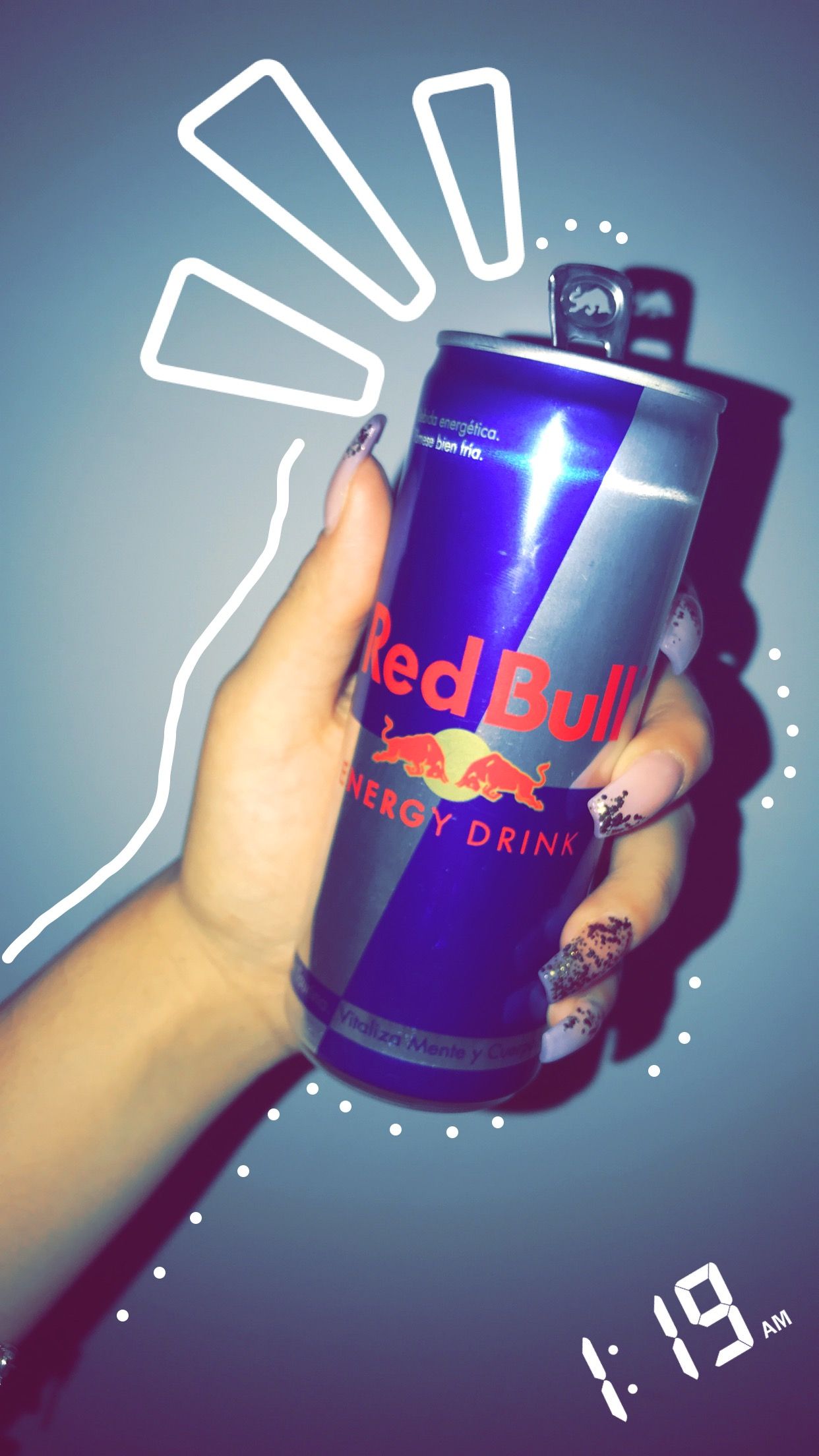Red Bull, Getränkedose, Hand, Doodle, Lila, Hochformat, Hintergrundbild fürs Smartphone