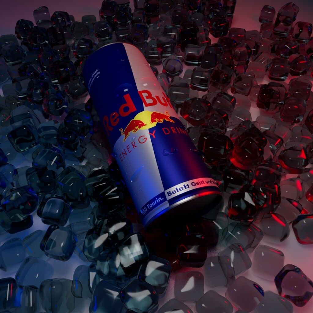 Red Bull, Dose, Eiswürfel, Blau und Rot, Dunkel, Hintergrundbild für iPad und Tablet
