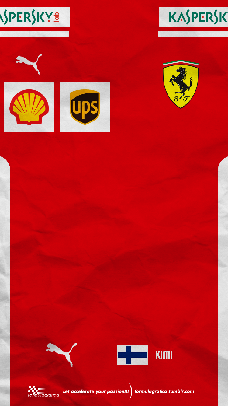 Scuderia Ferrari, Kimi Räikkönen, Shell, UPS, Kaspersky, Rennanzug-Design, 750x1334, Handy-Hintergrund