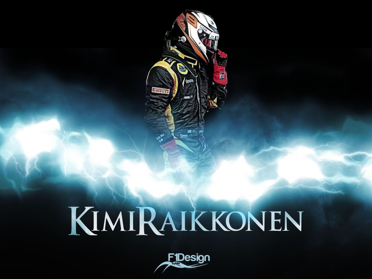 Kimi Räikkönen, Lotus F1 Team, Rennanzug, Blitze, Dunkel, HD, iPad-Hintergrundbild