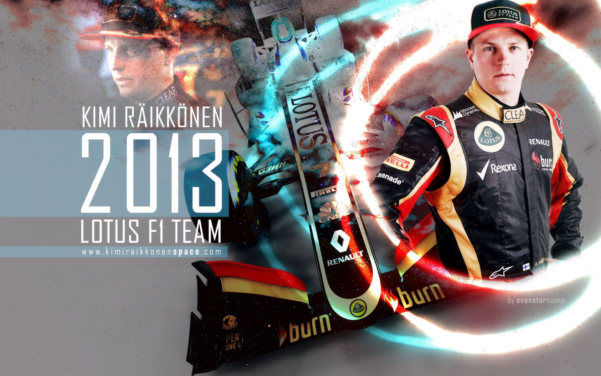 Kimi Räikkönen, Lotus F1 Team, 2013, Formel 1, Rennanzug, Lichteffekte, Full-HD-Hintergrundbild für PC