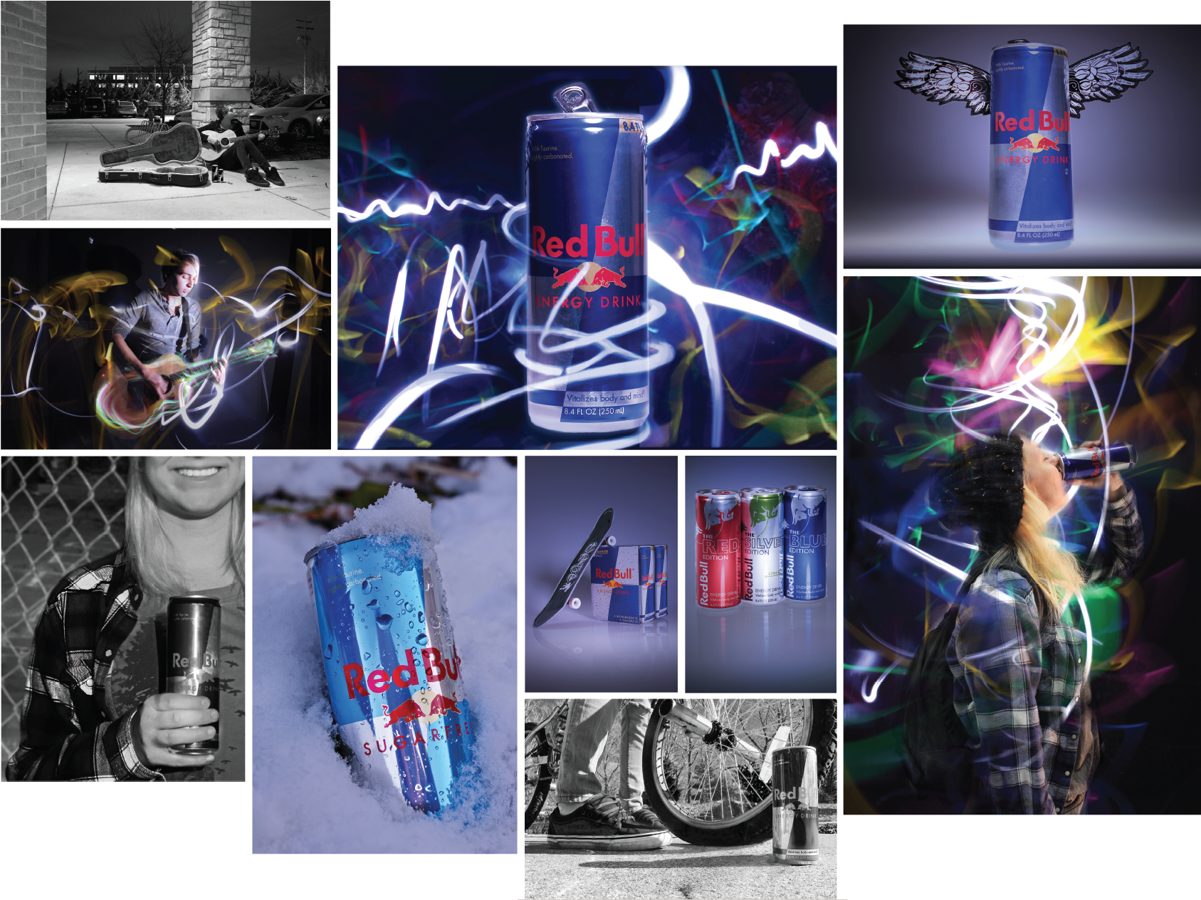 Red Bull, Collage, Lichtmalerei, Fotografie, Lila, HD, Hintergrundbild fürs Tablet