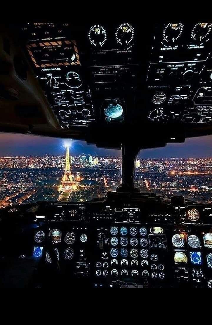 Cockpit, Instrumente, Paris, Eiffelturm, Nacht, Stadtlichter, HD, iPhone-Hintergrundbild