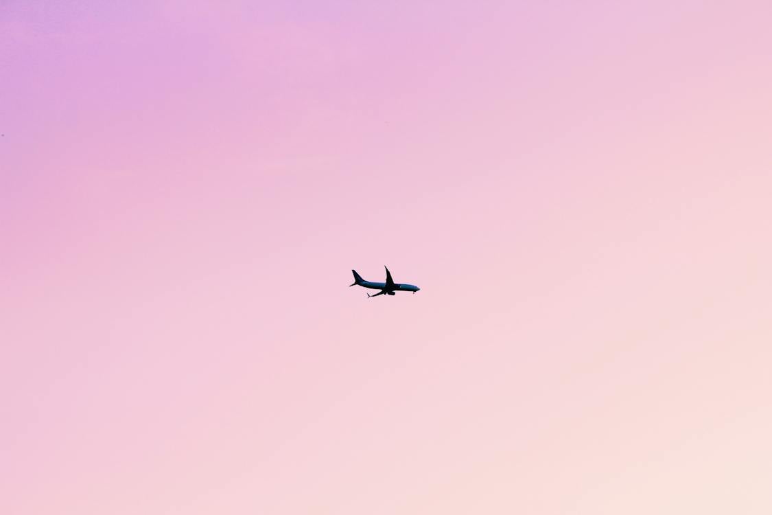 Flugzeug, Rosa Himmel, Lila Farbverlauf, Minimalistisch, Hintergrundbild