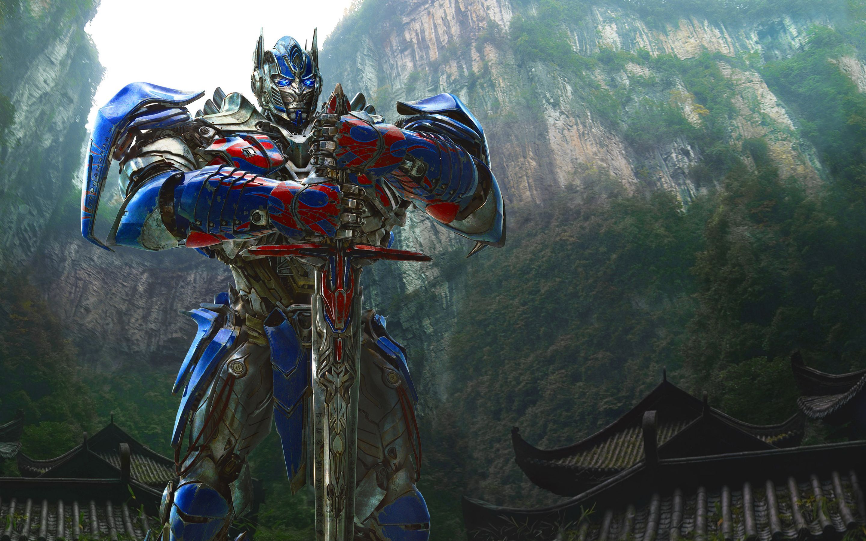 Optimus Prime, Transformers: Ära des Untergangs, Schwert, Berge, Roboter, 2K, Windows-Hintergrundbild