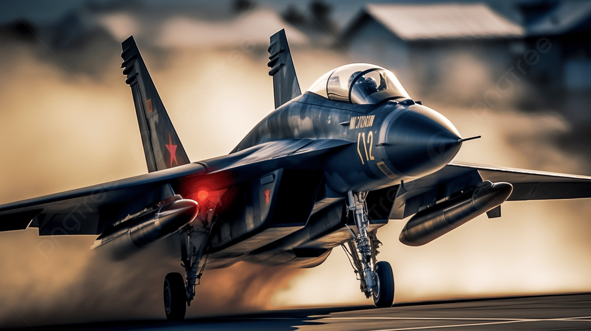 Kampfjet, Militärflugzeug, Startbahn, Rote Lichter, Digitale Kunst, Hintergrundbild