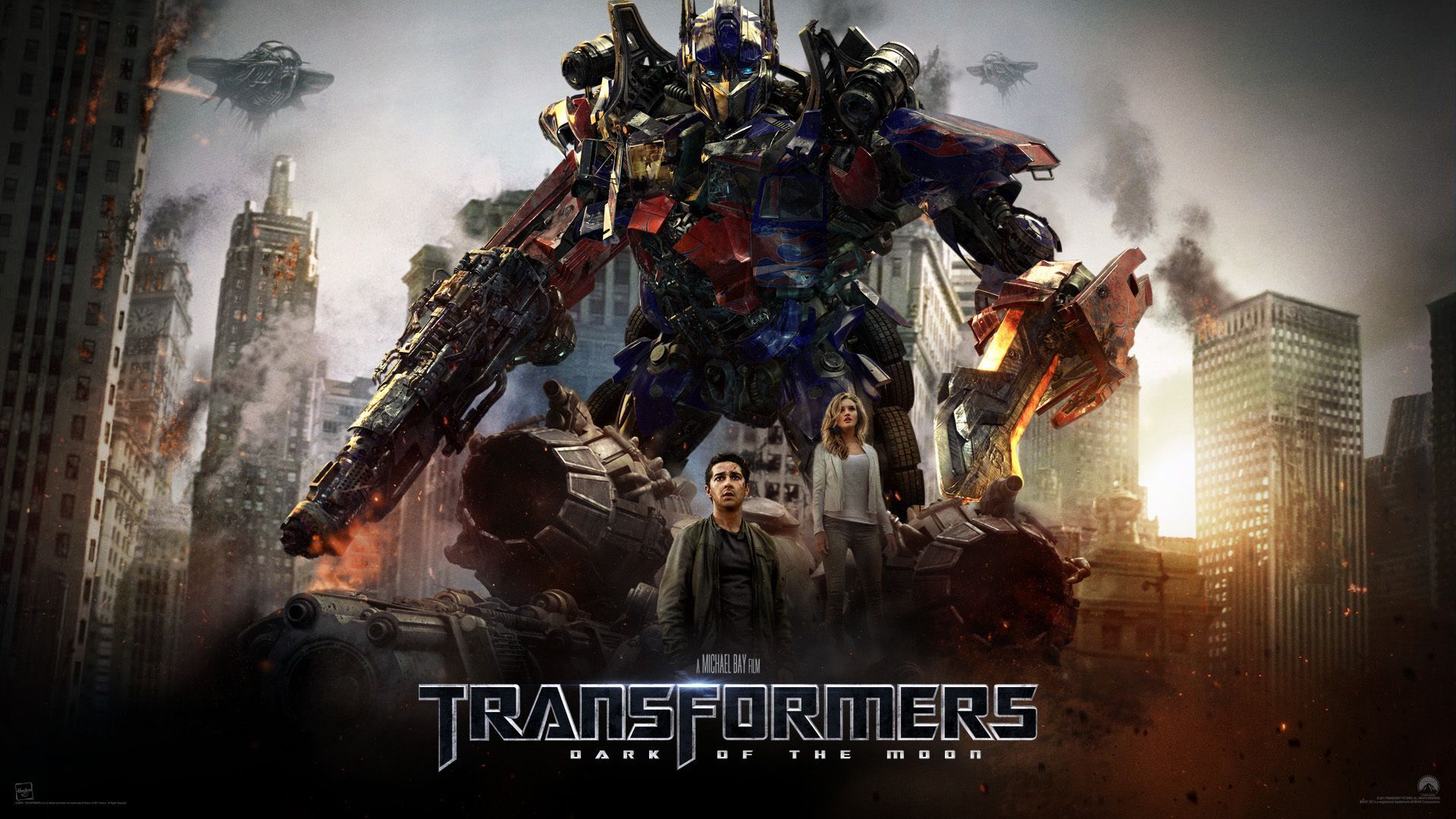 Transformers 3, Optimus Prime, Filmplakat, Zerstörte Stadt, Roboter, Full HD, Windows-Hintergrundbild