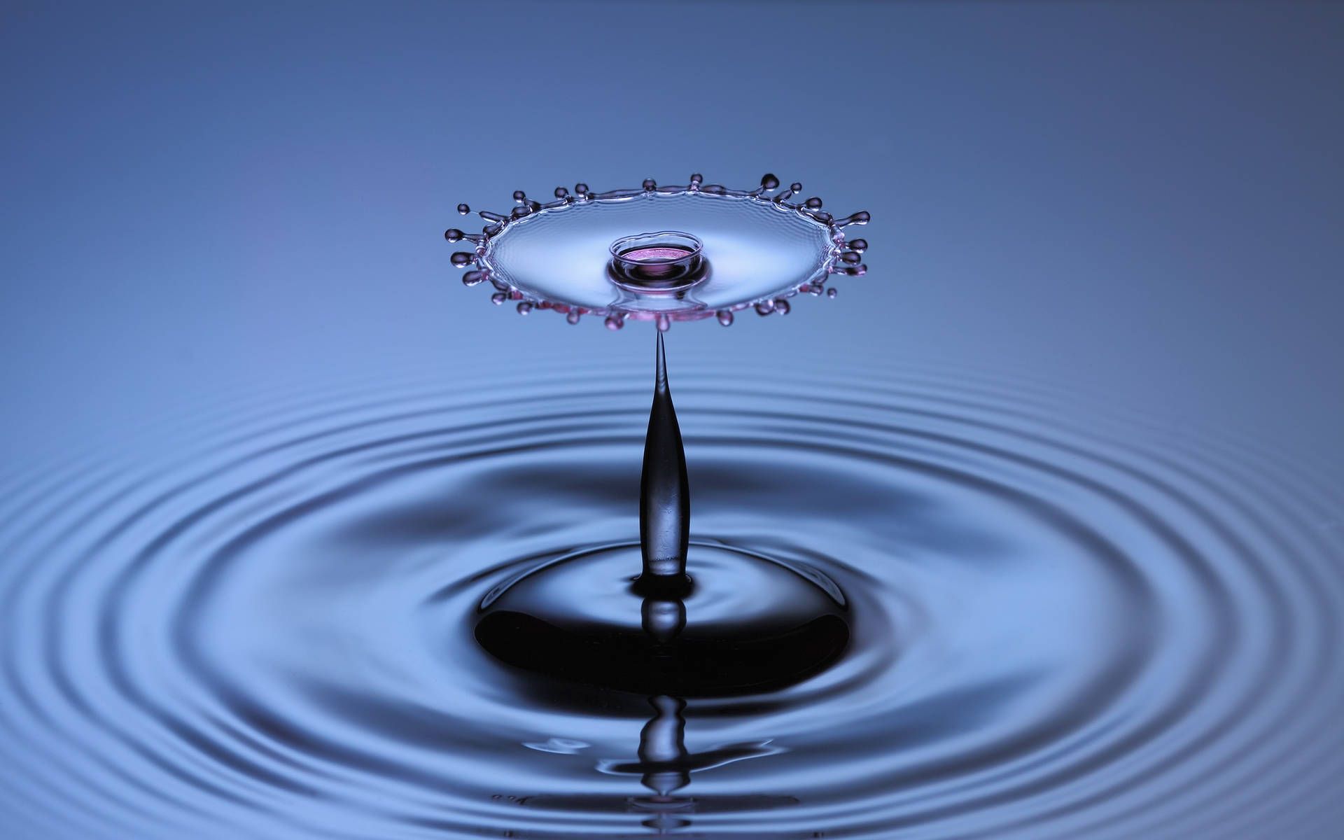 Tropfenkollision, Makrofotografie, Wellenringe, Blau, Wassersäule, Full HD, Laptop-Hintergrundbild