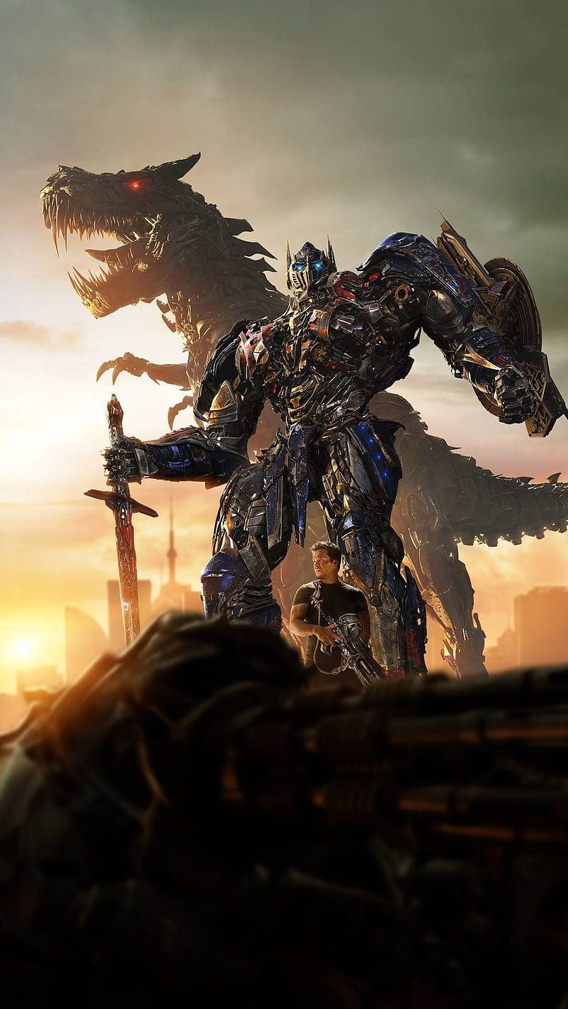 Optimus Prime, Grimlock, Transformers: Ära des Untergangs, Sonnenuntergang, Silhouette, Handy-Hintergrund