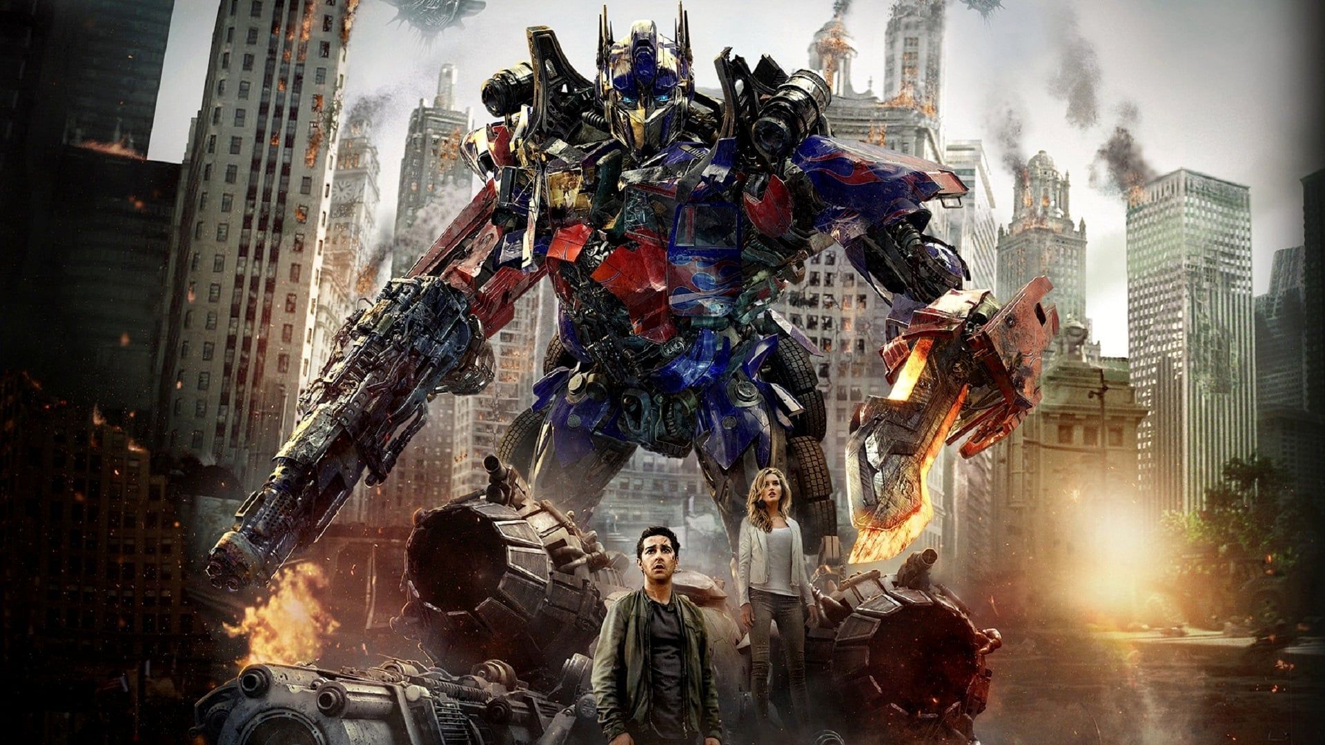 Transformers 3, Optimus Prime, Zerstörte Stadt, Roboter, Rauch, Full HD, PC-Hintergrundbild