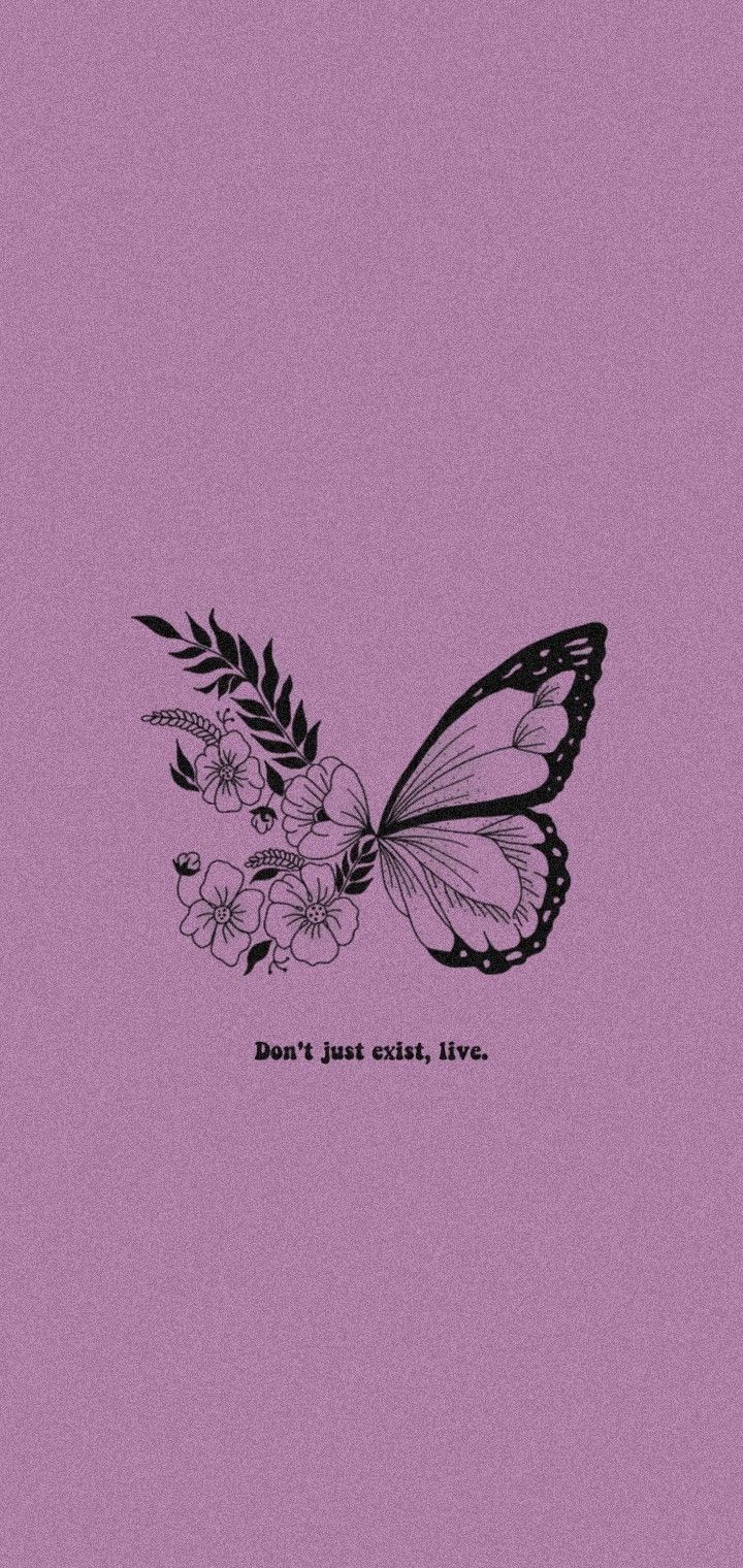 Schmetterling, Blumen, Line Art, Mauve Hintergrund, Spruch, Sperrbildschirm fürs iPhone