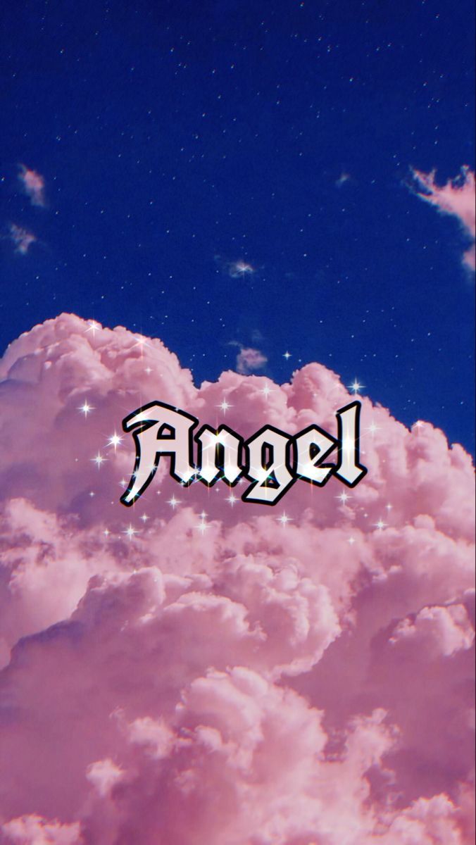 Angel, Schriftzug, Rosa Wolken, Blauer Himmel, Y2K, Hintergrundbild für iPhone und Android