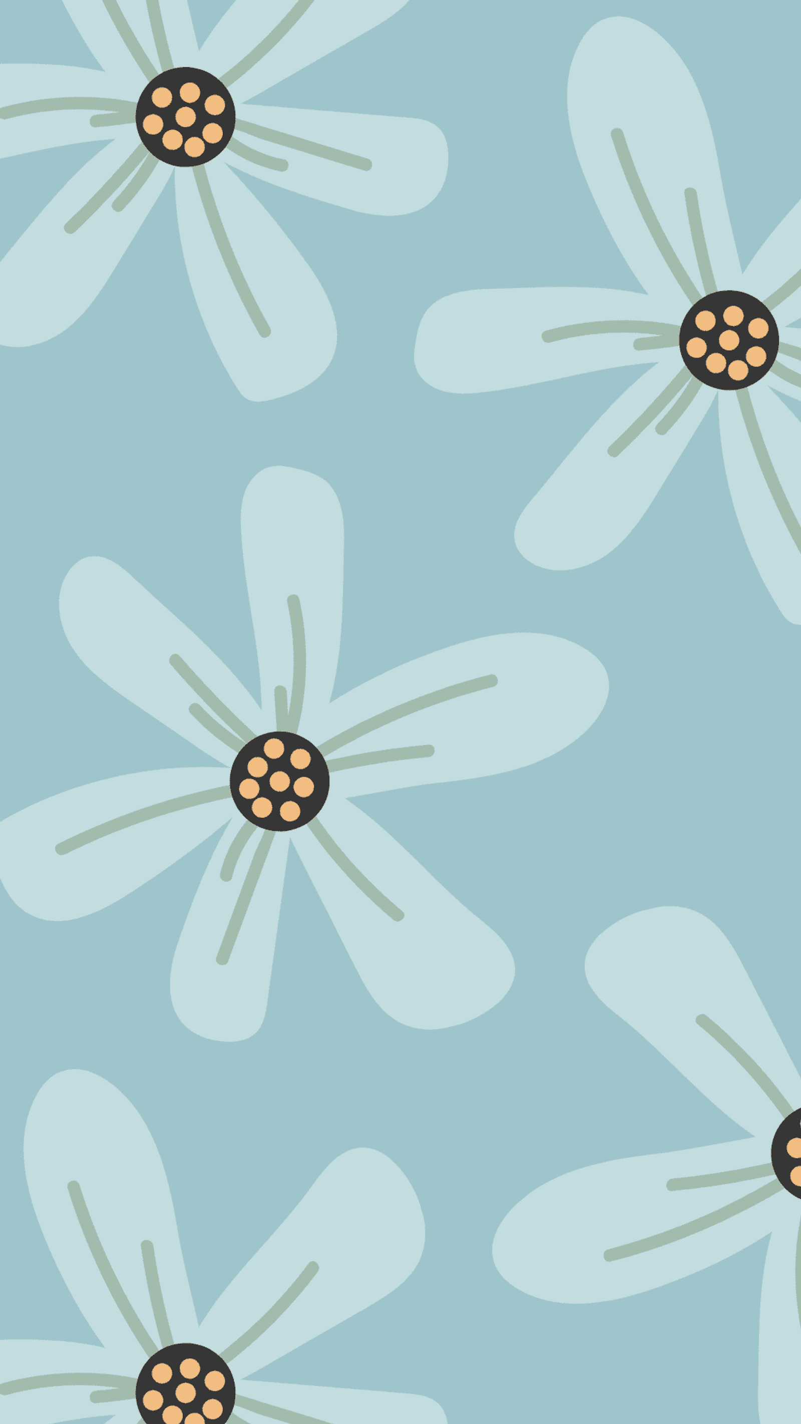 Blumen-Muster, Gänseblümchen, Türkis, Retro, Weiß, QHD+, Sperrbildschirm fürs iPhone