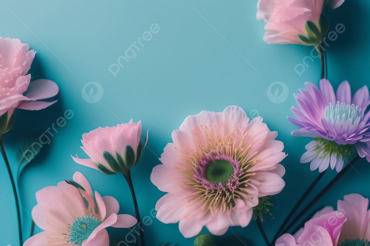 Gerbera, Rosa Blüten, Türkiser Hintergrund, Blumen, Pastell, Wallpaper
