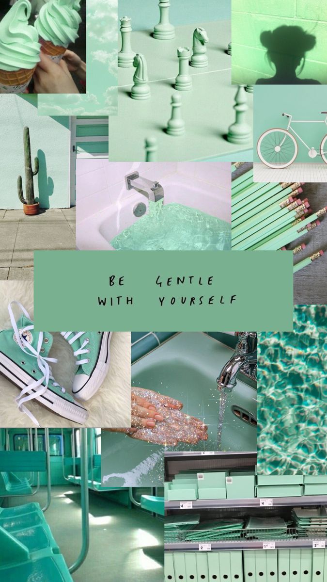 Mintgrün Aesthetic, Collage, Be gentle with yourself, Kakteen, Pastell, Android-Hintergrundbild