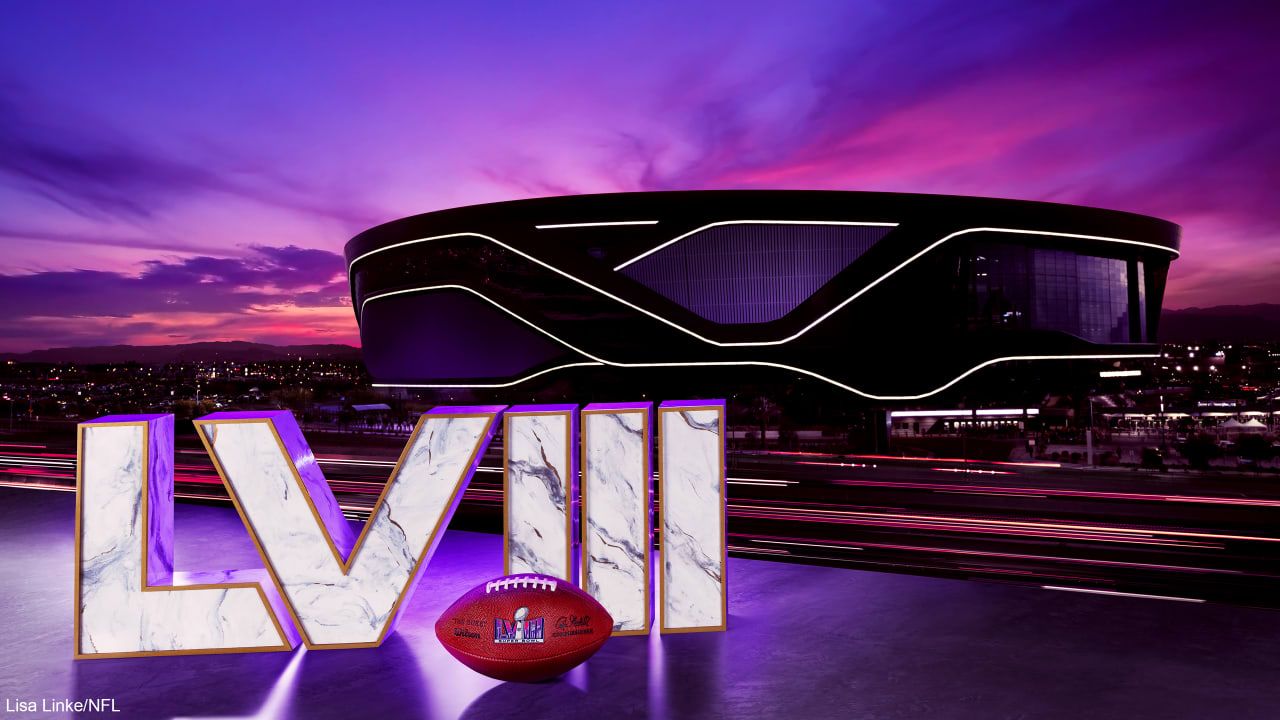 Super Bowl LVIII, Allegiant Stadium, Logo, Abenddämmerung, Lila, HD, PC-Hintergrundbild